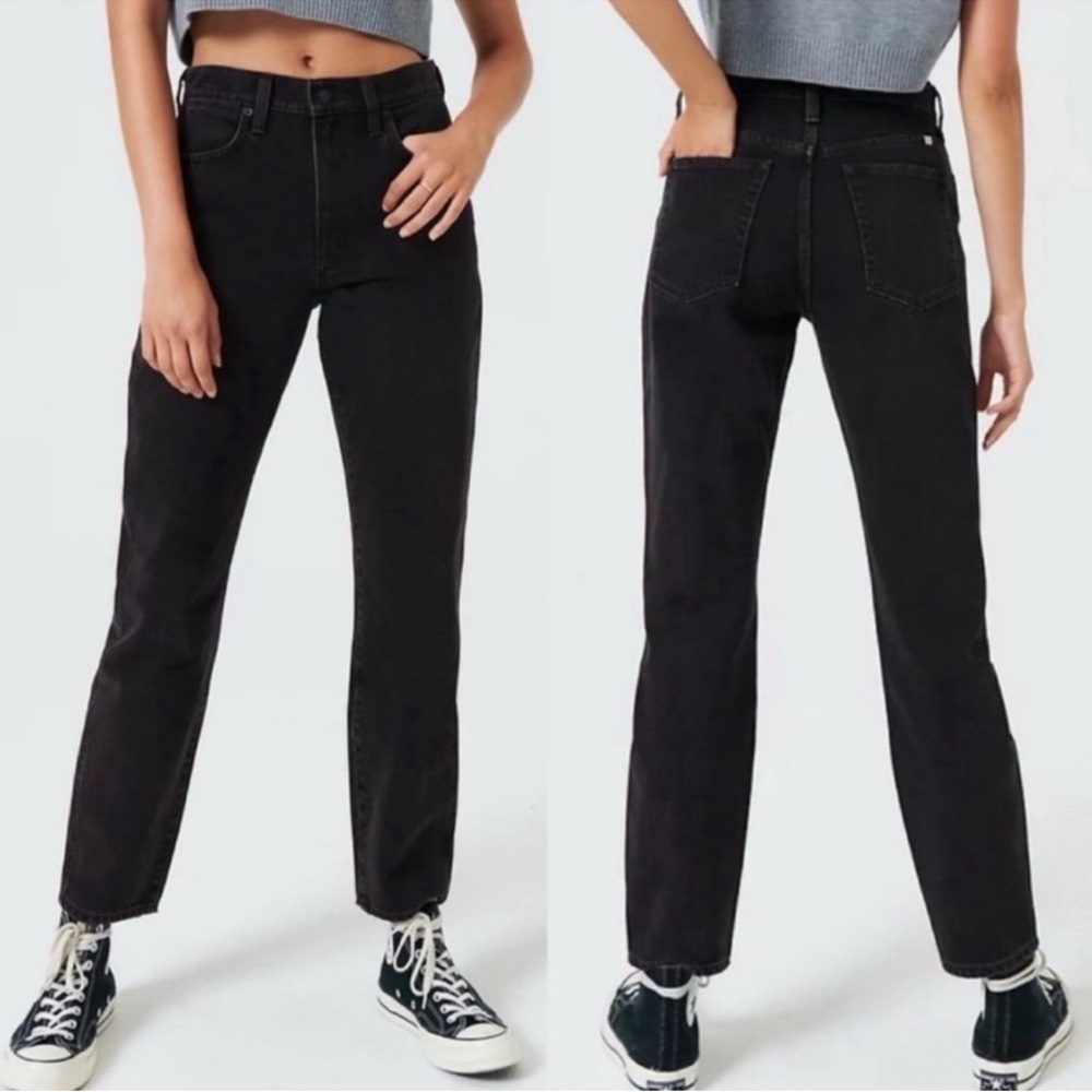 ARITZIA Sunday Best Straight Cotton High Rise Washed Black Denim Jeans